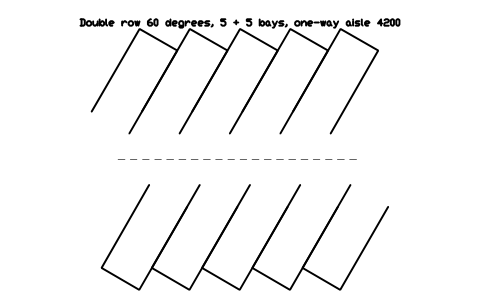 Double row 60 degrees, 5 + 5 bays, one-way aisle 4200 심볼 미리보기, 블록 PKG_DOUBLE_60_5