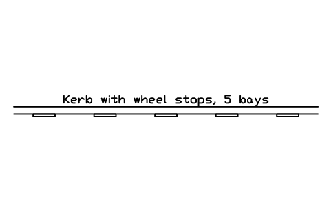 Kerb with wheel stops, 5 bays 심볼 미리보기, 블록 PKG_KERB_RUN