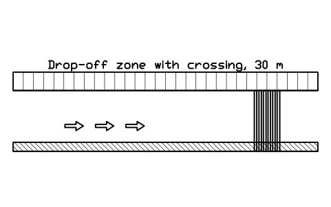 Drop-off zone with crossing, 30 m 심볼 미리보기, 블록 PKG_LAYOUT_DROPOFF
