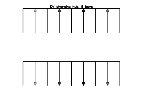 EV charging hub, 8 bays 심볼 미리보기, 블록 PKG_LAYOUT_EV_HUB
