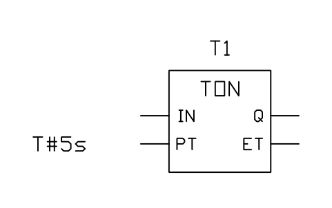 Anteprima del simbolo TON, on-delay timer, blocco PLC_FB_TON