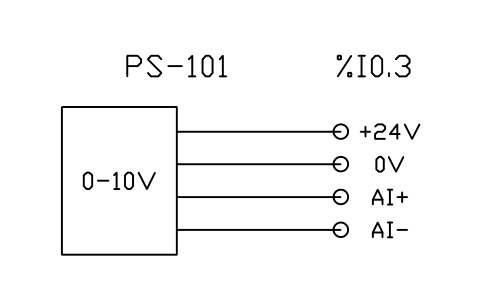 Anteprima del simbolo Sensor with 0-10 V output to analog input, blocco PLC_FIELD_0_10V