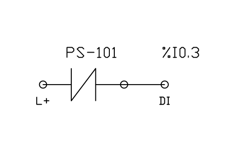 Anteprima del simbolo Normally closed contact to input, blocco PLC_FIELD_CONTACT_NC