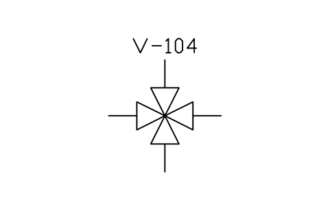 符號 4-way valve 的預覽，圖塊名 PPD_2104_VALVE_4WAY
