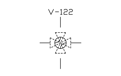 符號 Valve, double L-bore, 4-way 的預覽，圖塊名 PPD_2115_VALVE_DOUBLE_L_BORE
