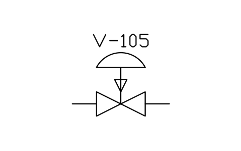 符號 Valve, diaphragm, fail to close 的預覽，圖塊名 PPD_X2101_VALVE_DIAPHRAGM_FC