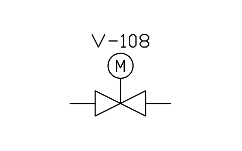 符號 On-off valve, motor actuator 的預覽，圖塊名 PPD_X2104_VALVE_MOTOR