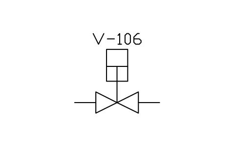 符號 On-off valve, cylinder actuator 的預覽，圖塊名 PPD_X6101_VALVE_CYLINDER