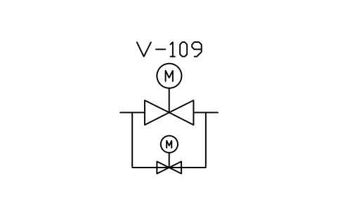 符號 On-off valve, motor, with bypass 的預覽，圖塊名 PPD_X6103_VALVE_BYPASS_MOTOR