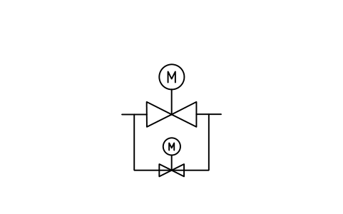 Anteprima del simbolo Valvola di intercettazione, a motore, con by-pass, blocco PPD_X6103_VALVE_BYPASS_MOTOR