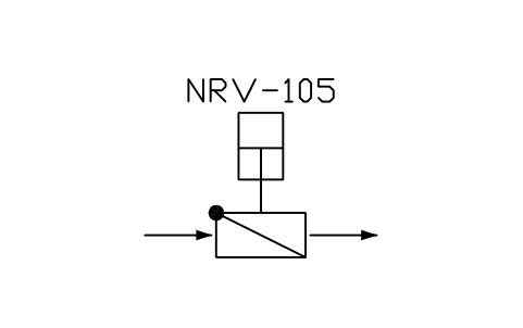 符號 Non-return valve, assist cylinder 的預覽，圖塊名 PPD_X6104_CHECK_VALVE_CYLINDER