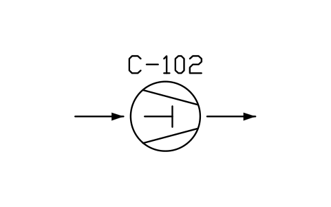 符號 Compressor, reciprocating piston 的預覽，圖塊名 PPD_X6327_COMPRESSOR_PISTON