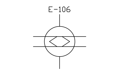 符號 Condenser, 2 water passes, form 1 的預覽，圖塊名 PPD_X6402_CONDENSER_2PASS_F1