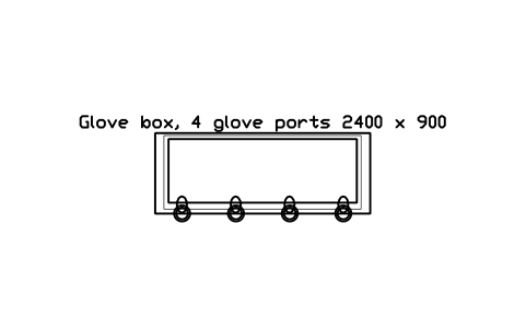 Preview of the Glove box, 4 glove ports 2400 x 900 symbol, block RAD_GLOVEBOX_4