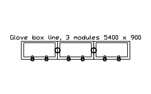 Preview of the Glove box line, 3 modules 5400 x 900 symbol, block RAD_GLOVEBOX_LINE