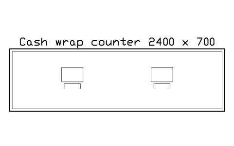 Preview of the Cash wrap counter 2400 x 700 symbol, block RRT_CASH_WRAP
