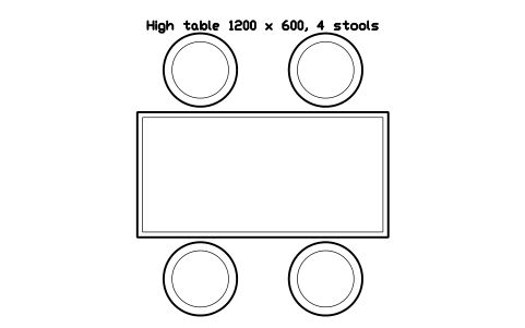 Preview of the High table 1200 x 600, 4 stools symbol, block RRT_HIGH_1200