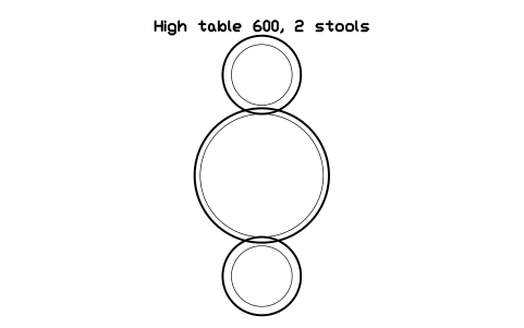 Preview of the High table 600, 2 stools symbol, block RRT_HIGH_ROUND_600