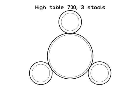 Preview of the High table 700, 3 stools symbol, block RRT_HIGH_ROUND_700