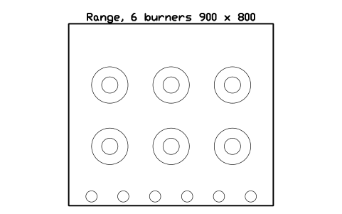Preview of the Range, 6 burners 900 x 800 symbol, block RRT_RANGE_6