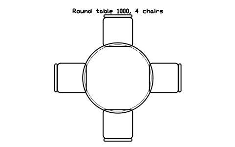 Preview of the Round table 1000, 4 chairs symbol, block RRT_ROUND_1000_4