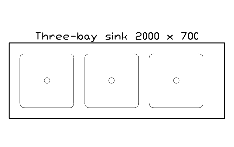 Preview of the Three-bay sink 2000 x 700 symbol, block RRT_SINK_3BAY