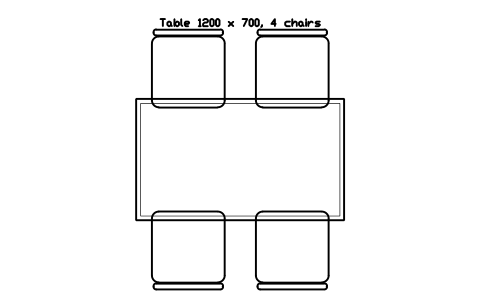 Preview of the Table 1200 x 700, 4 chairs symbol, block RRT_TABLE_1200X700