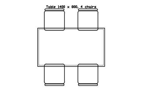 Preview of the Table 1400 x 800, 4 chairs symbol, block RRT_TABLE_1400X800