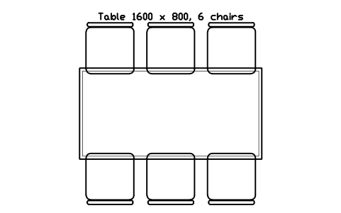 Preview of the Table 1600 x 800, 6 chairs symbol, block RRT_TABLE_1600X800