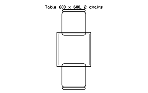Preview of the Table 600 x 600, 2 chairs symbol, block RRT_TABLE_600_2