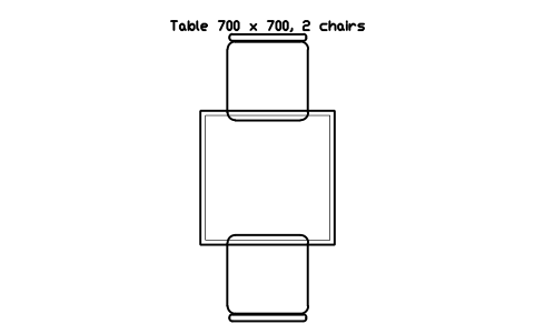 Preview of the Table 700 x 700, 2 chairs symbol, block RRT_TABLE_700_2