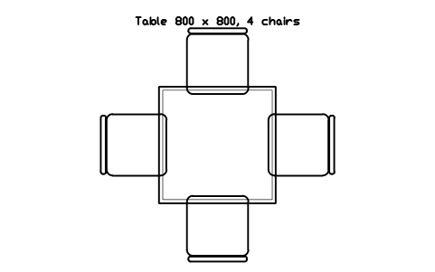 Preview of the Table 800 x 800, 4 chairs symbol, block RRT_TABLE_800_4