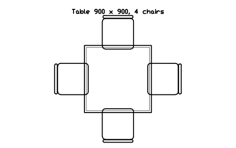 Preview of the Table 900 x 900, 4 chairs symbol, block RRT_TABLE_900_4