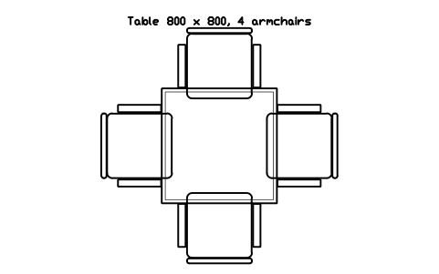 Preview of the Table 800 x 800, 4 armchairs symbol, block RRT_TABLE_ARM_4
