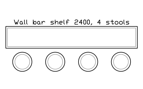 Preview of the Wall bar shelf 2400, 4 stools symbol, block RRT_WALL_BAR_2400