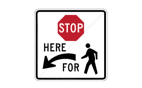 Vorschau des Symbols R1-5bL Stop here for peds, Block RSU_R1_5bL