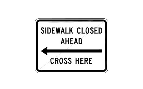 Vorschau des Symbols R9-11L Sidewalk closed, cross, Block RSU_R9_11L
