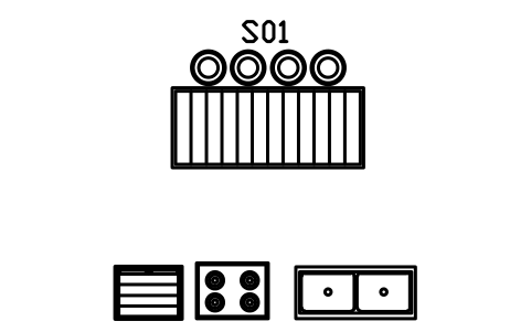 Preview of the Kitchen set, range, sink, island, stools symbol, block RUS_SET_KITCHEN