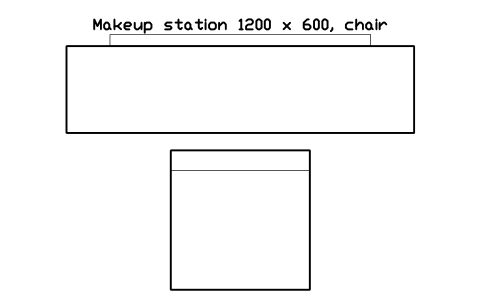 Vorschau des Symbols Makeup station 1200 x 600, chair, Block SDV_BT_MAKEUP