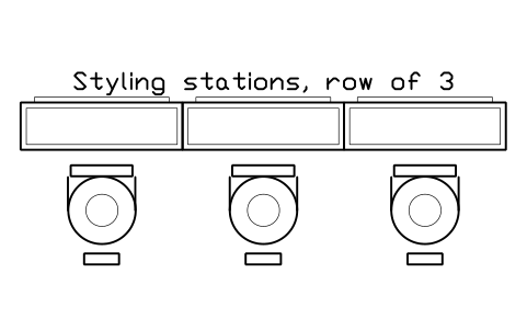 Vorschau des Symbols Styling stations, row of 3, Block SDV_HS_STATION_TRIPLE