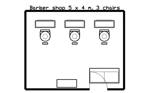Vorschau des Symbols Barber shop 5 x 4 m, 3 chairs, Block SDV_LY_BARBER_5X4