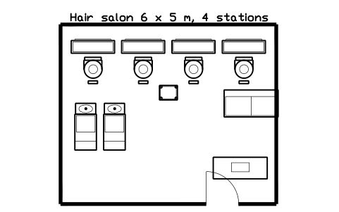 Vorschau des Symbols Hair salon 6 x 5 m, 4 stations, Block SDV_LY_SALON_6X5