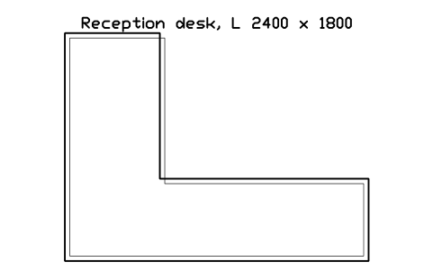 Vorschau des Symbols Reception desk, L 2400 x 1800, Block SDV_RC_DESK_L