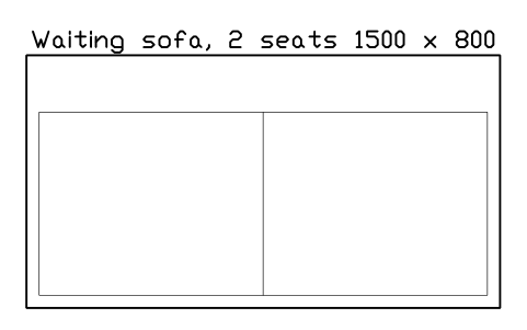 Vorschau des Symbols Waiting sofa, 2 seats 1500 x 800, Block SDV_RC_SOFA_2