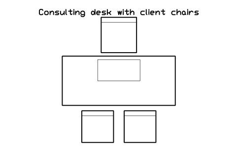 Vorschau des Symbols Consulting desk with client chairs, Block SDV_VT_CONSULT_DESK