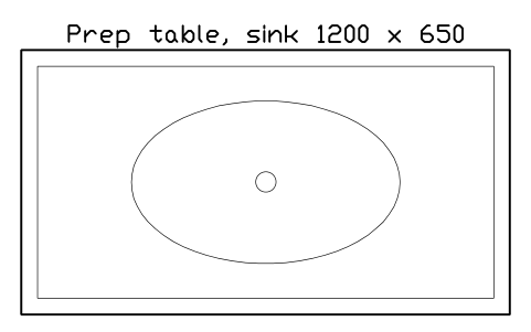 Vorschau des Symbols Prep table, sink 1200 x 650, Block SDV_VT_PREP_TABLE