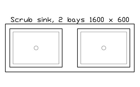 Vorschau des Symbols Scrub sink, 2 bays 1600 x 600, Block SDV_VT_SCRUB_SINK