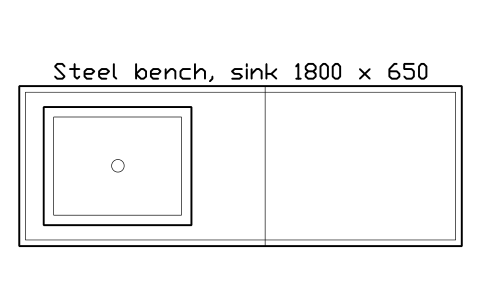 Vorschau des Symbols Steel bench, sink 1800 x 650, Block SDV_VT_STAINLESS_BENCH