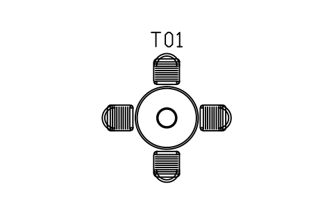 Preview of the Round table 1100, four chairs symbol, block SCA_DINING_ROUND_4