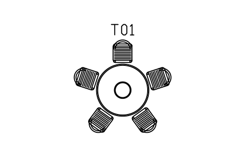 Preview of the Round table 1250, five chairs symbol, block SCA_DINING_ROUND_5